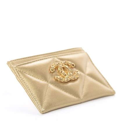 Chanel Metallic Goatskin Quilted Chanel 19 Card Holder Gold 3 of 7