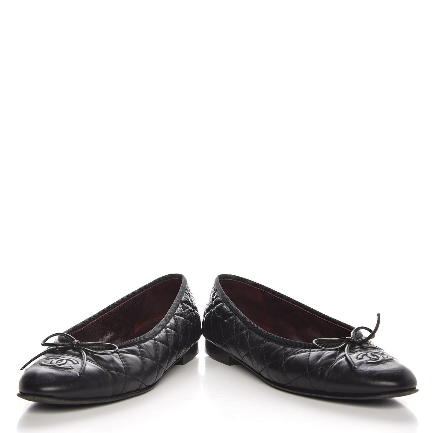 Aged Calfskin Quilted Cap Toe Ballerina Flats 37 Black