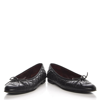 Chanel Aged Calfskin Quilted Cap Toe Ballerina Flats 37 Black 6 of 11