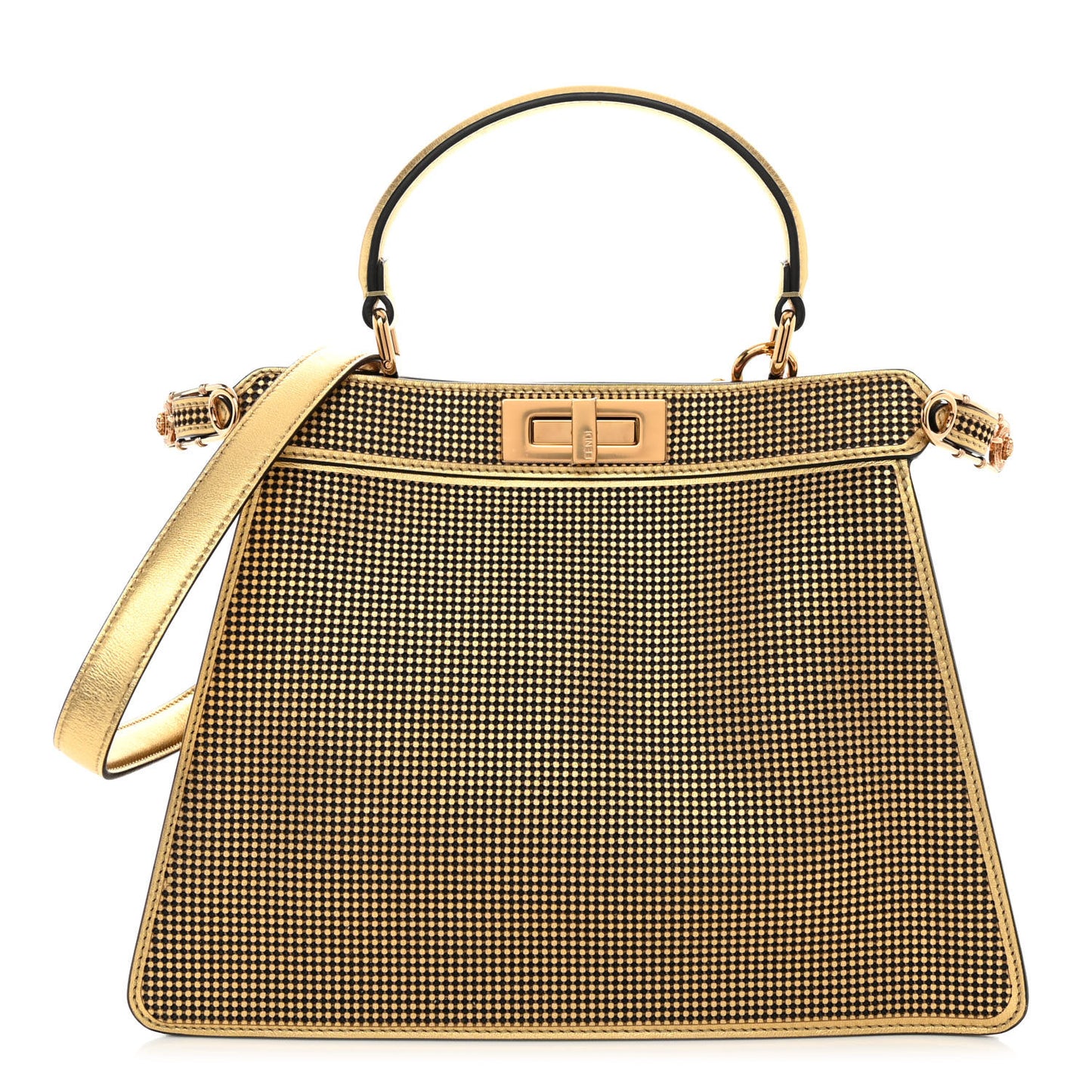 X VERSACE Vitello Laminato Nappa Perforated Fendace FF Baroque Medium Peekaboo I SEE U Satchel Gold