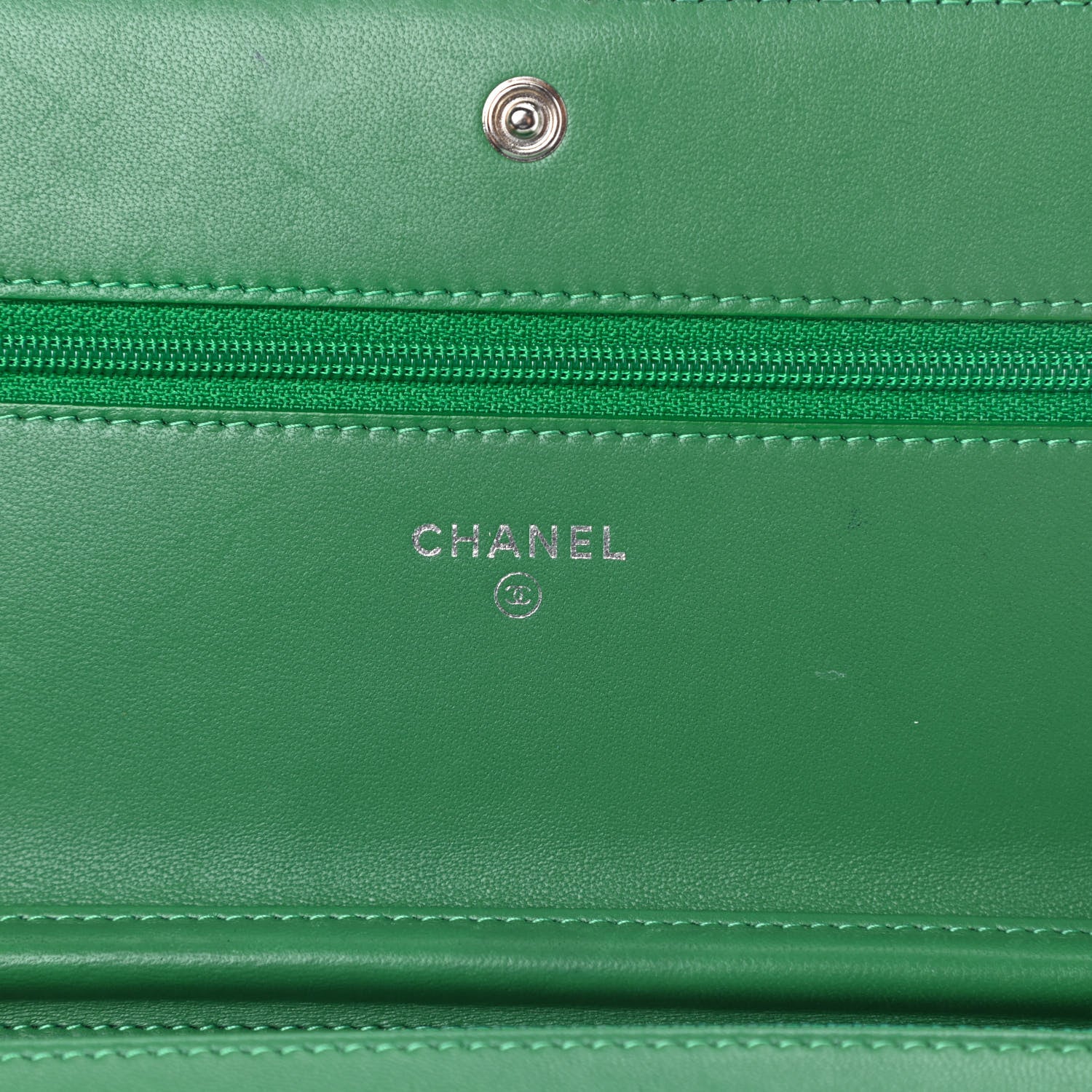 Chanel Lambskin Quilted Boy Wallet On Chain WOC Green 6 of 15
