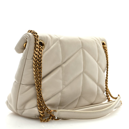 Saint Laurent Lambskin Quilted Small Loulou Puffer Monogram Chain Satchel Blanc Vintage 3 of 11