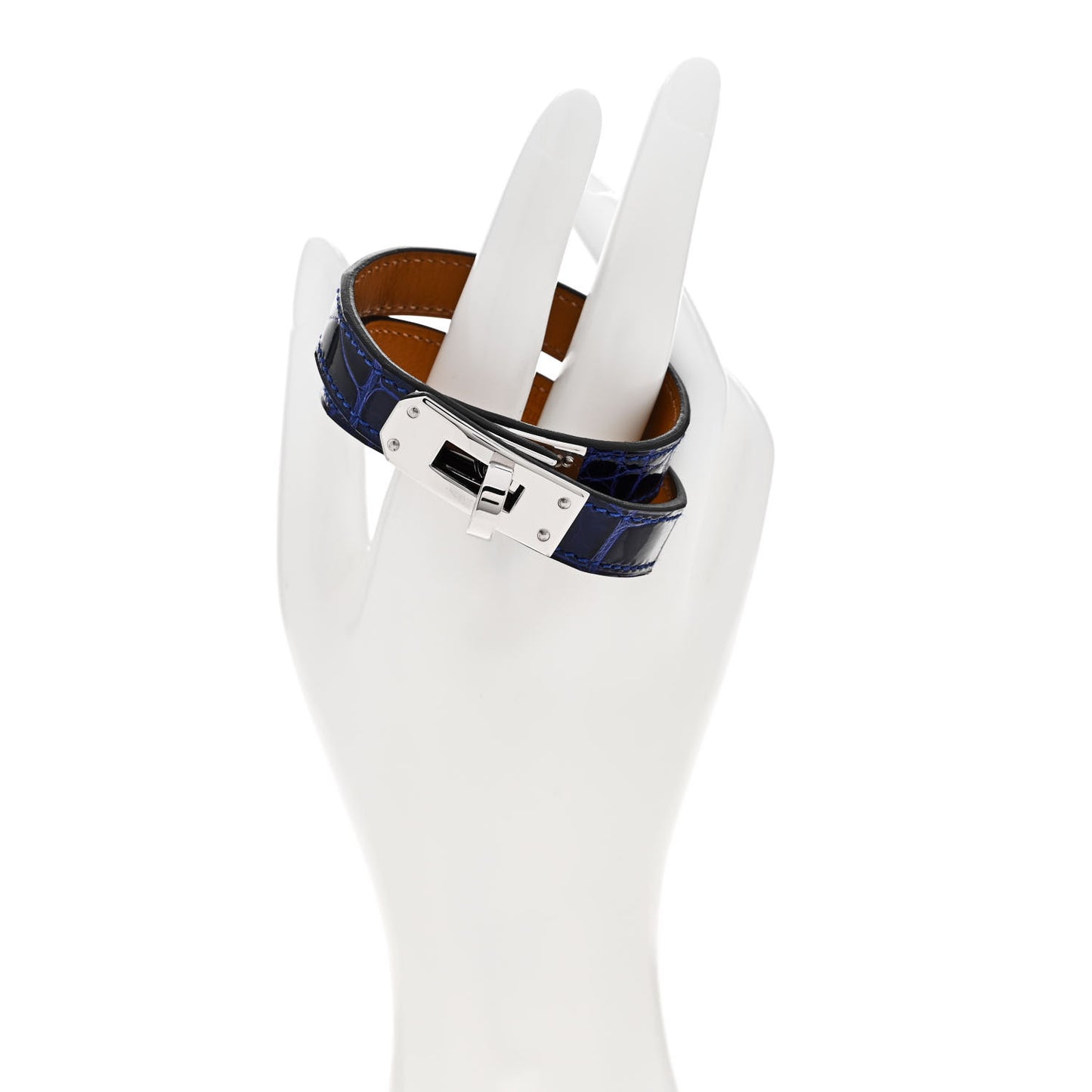 Shiny Alligator Kelly Double Tour Bracelet S Bleu Electrique