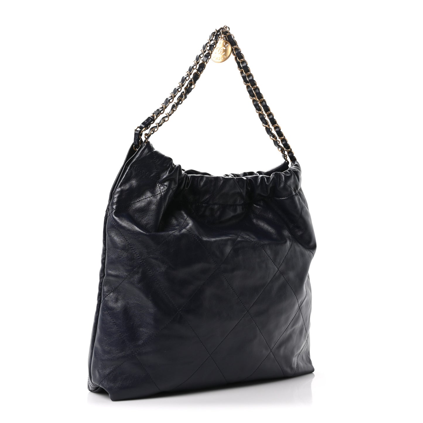 Shiny Calfskin Quilted Chanel 22 Navy Blue