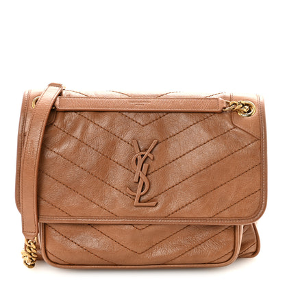 Saint Laurent Crinkled Calfskin Matelasse Monogram Medium Niki Chain Satchel Caramel 1 of 9