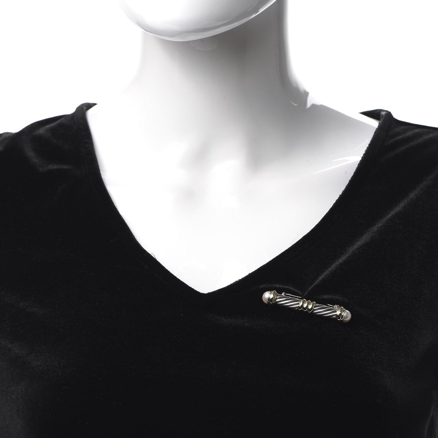 Sterling Silver 14K Yellow Gold Pearl Cable Bar Brooch Pin