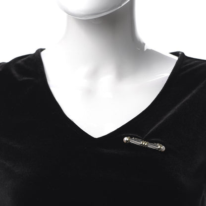 David Yurman Sterling Silver 14K Yellow Gold Pearl Cable Bar Brooch Pin 2 of 4
