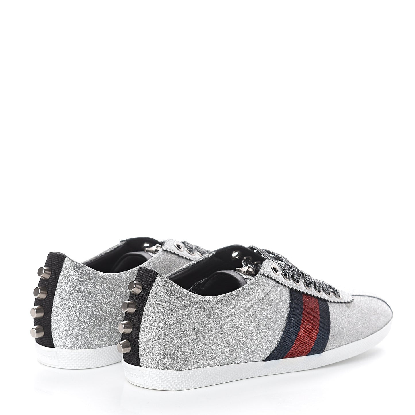 Glitter Fabric Studded Web Womens Sneakers 36.5 Silver