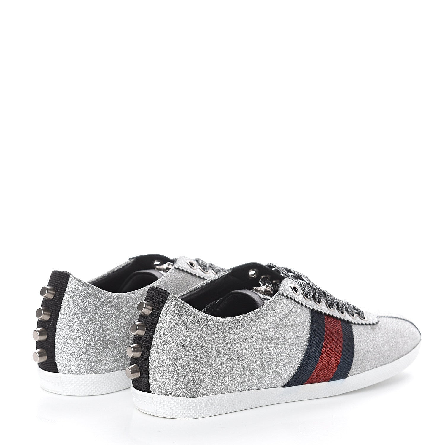 Gucci Glitter Fabric Studded Web Womens Sneakers 36.5 Silver 4 of 7