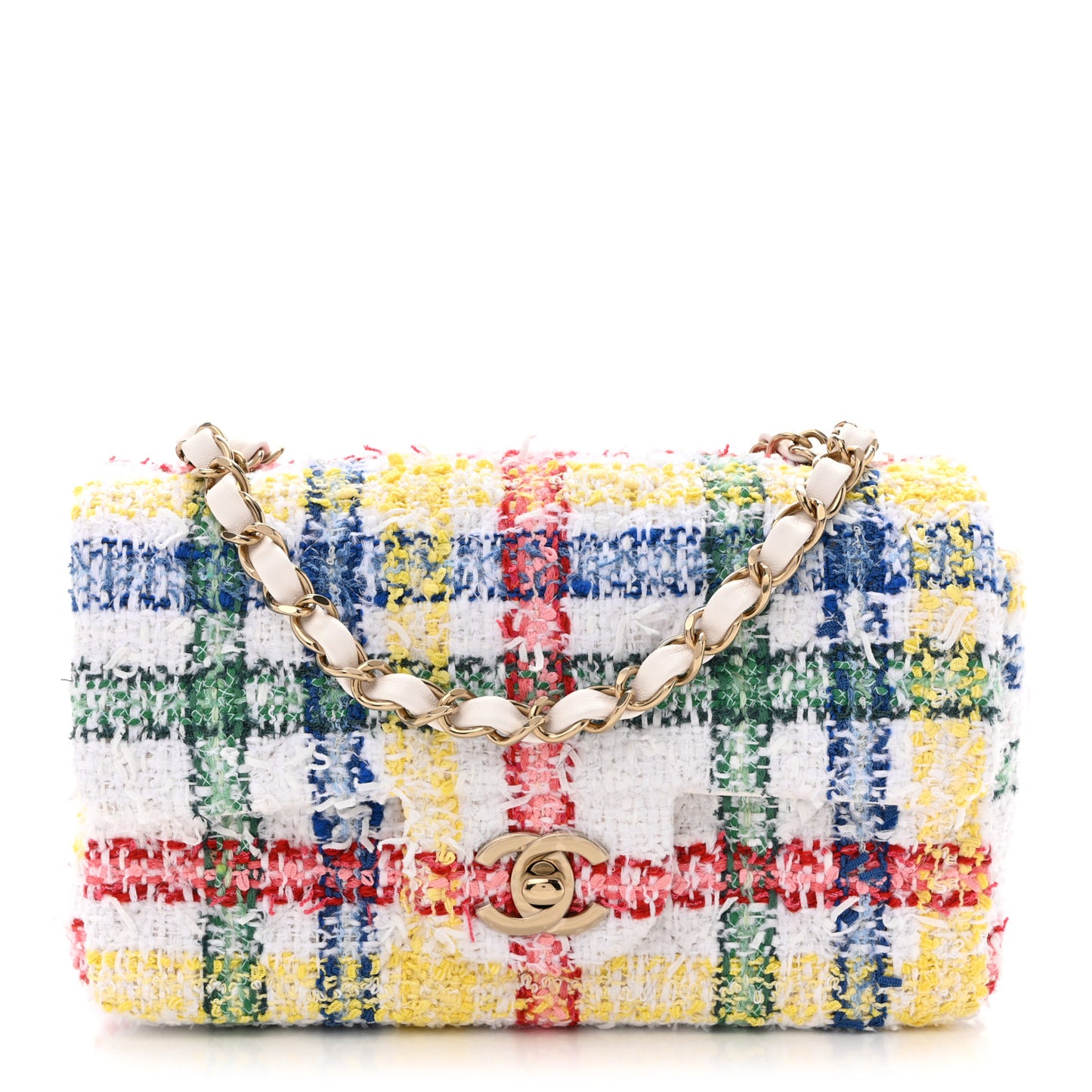 Tweed Quilted Mini Rectangular Flap White Red Yellow Blue Green