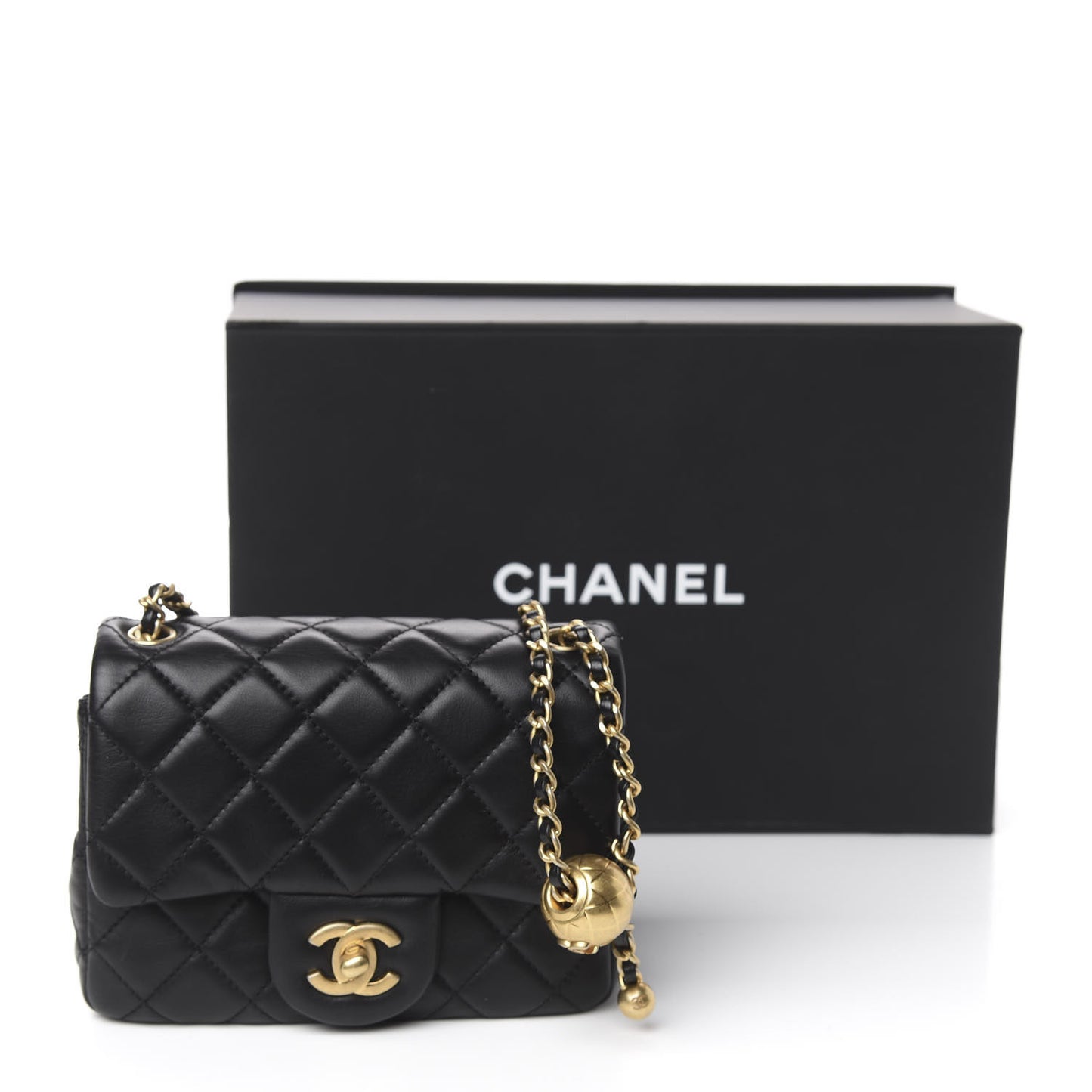Lambskin Quilted Mini Pearl Crush Flap Black