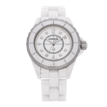 Chanel Stainless Steel Ceramic Diamond Mother of Pearl 33mm J12 Quartz Watch White 1 of 4
