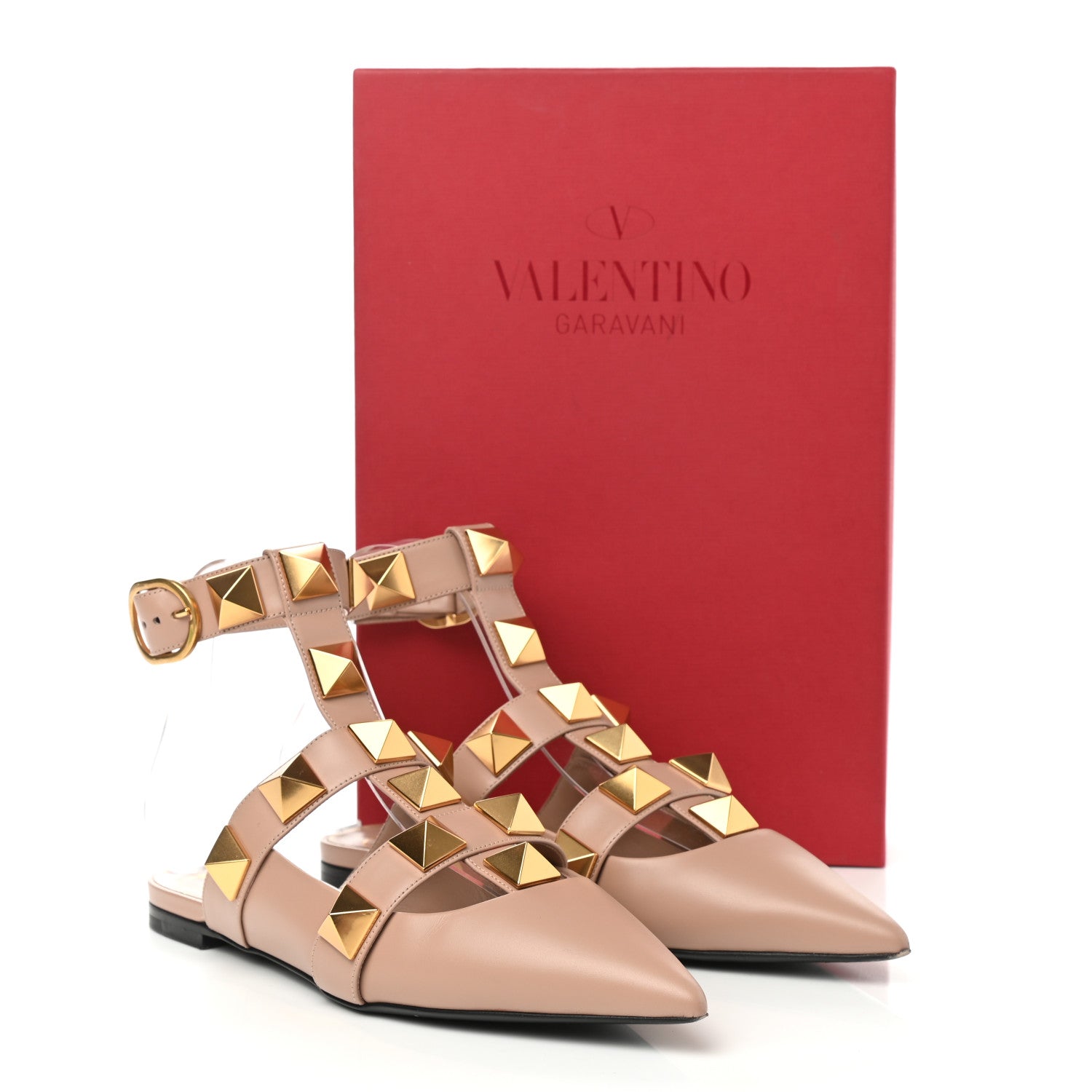Valentino Garavani Calfskin Roman Stud Ankle Strap Flat Mules 36 Rose Cannelle 10 of 10