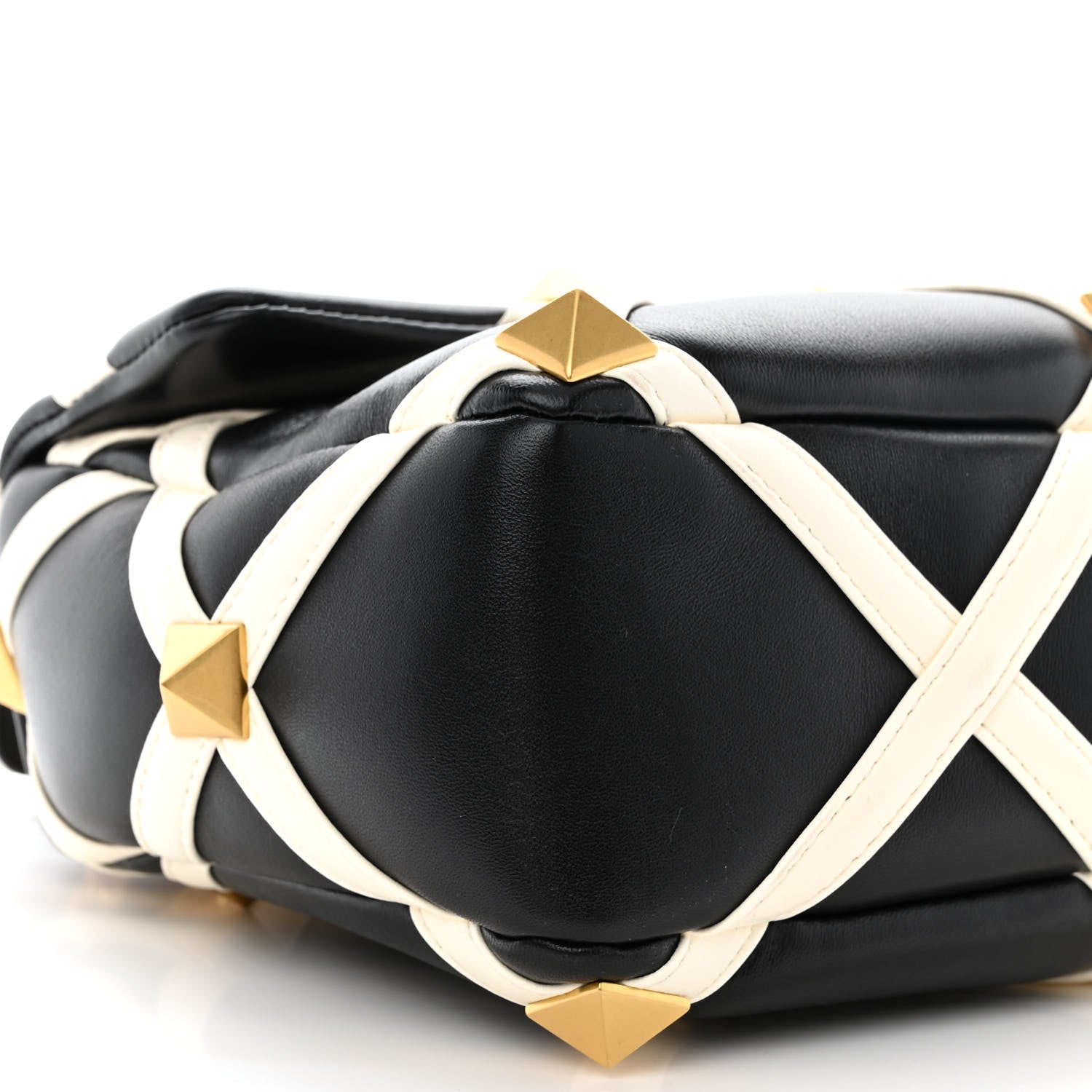 Valentino Garavani Nappa Large Roman Stud Shoulder Bag Black White 8 of 9