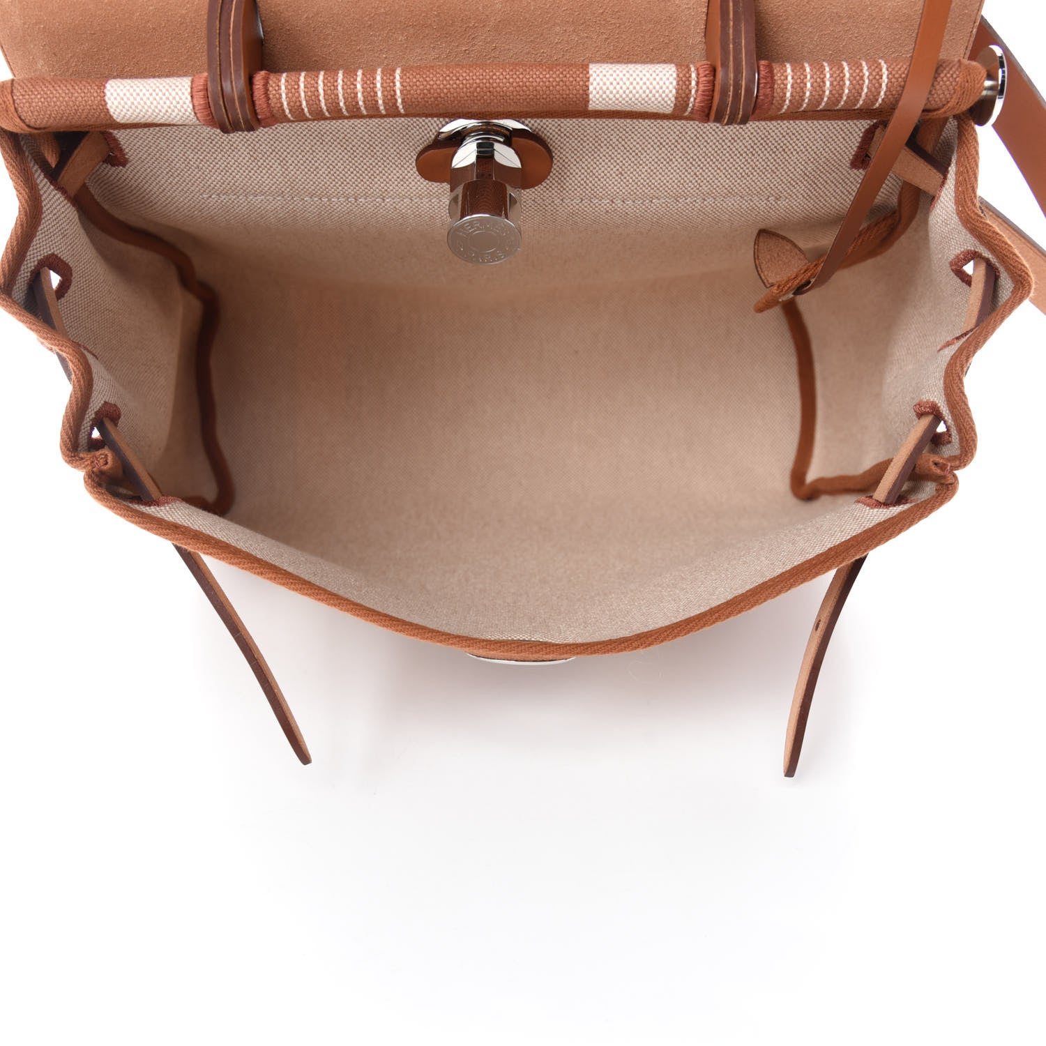 Hermes Vache Hunter Toile H Vibration Herbag Zip Retourne 31 PM Fauve Ecru Beige 6 of 12