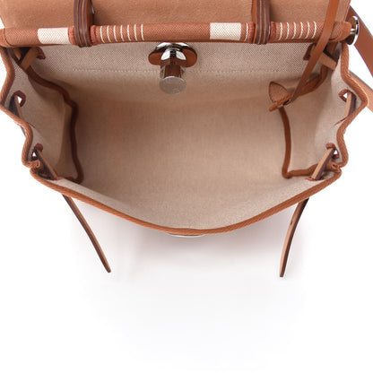 Hermes Vache Hunter Toile H Vibration Herbag Zip Retourne 31 PM Fauve Ecru Beige 6 of 12
