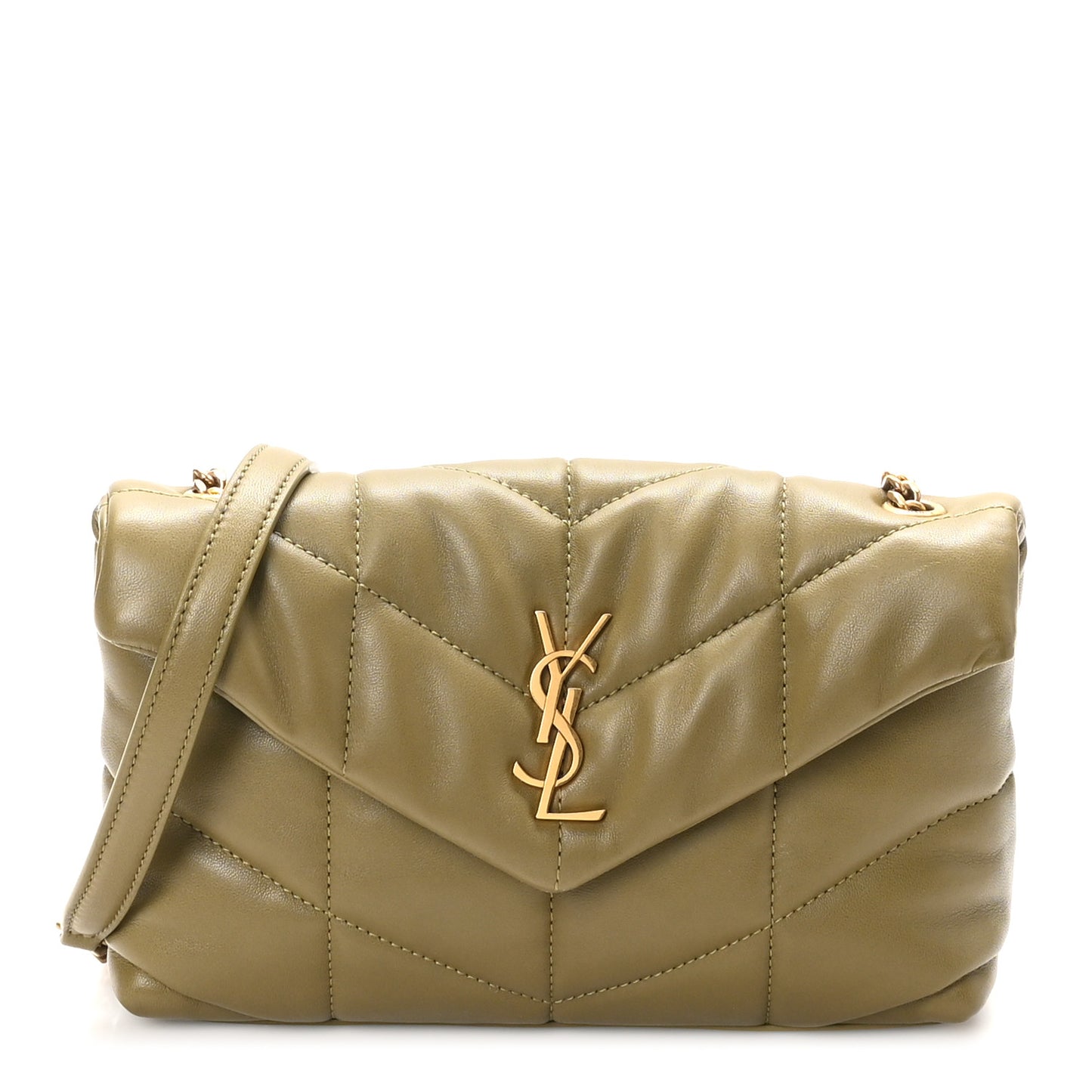 Lambskin Quilted Toy Loulou Puffer Monogram Chain Satchel Hazel Green