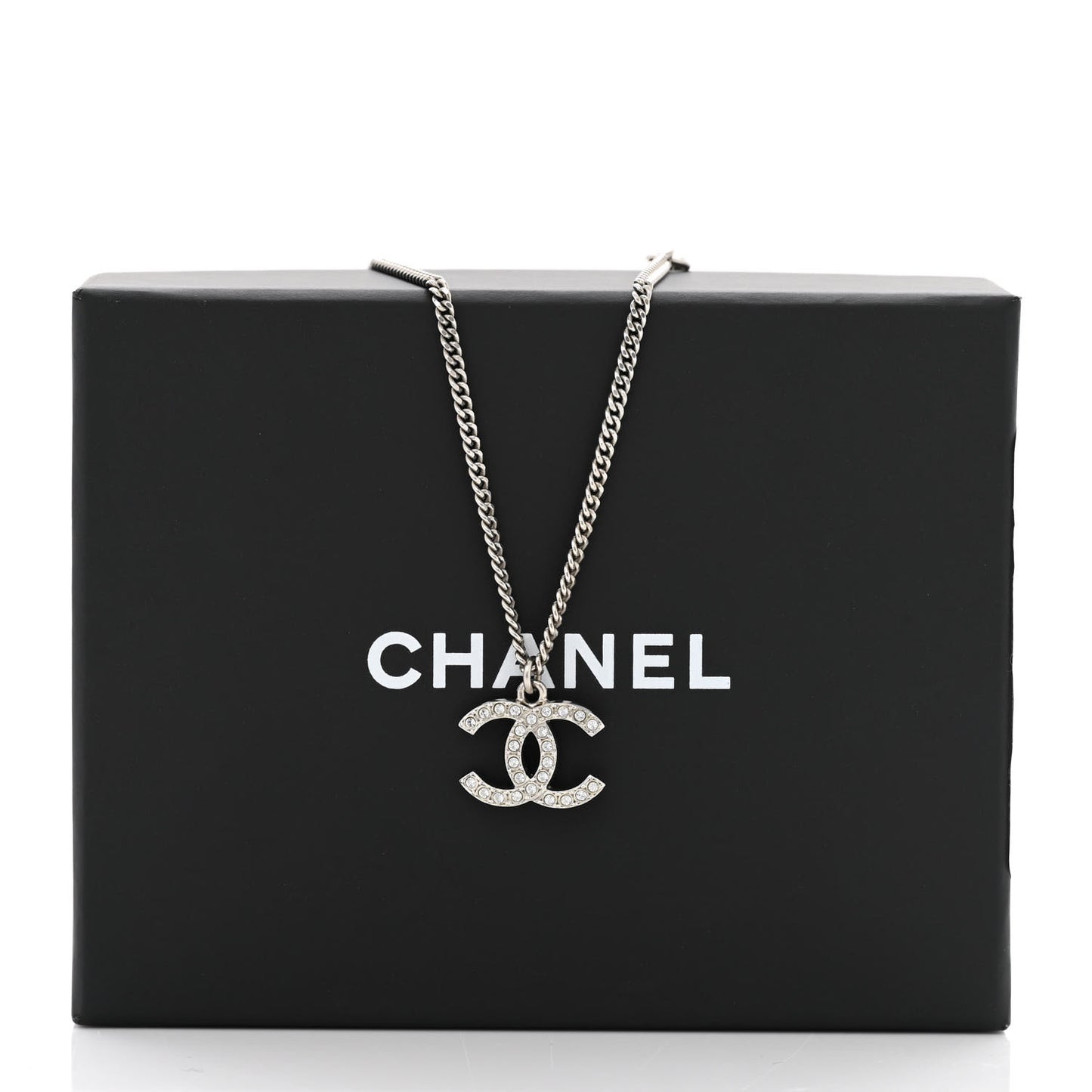 Crystal CC Pendant Necklace Silver Black
