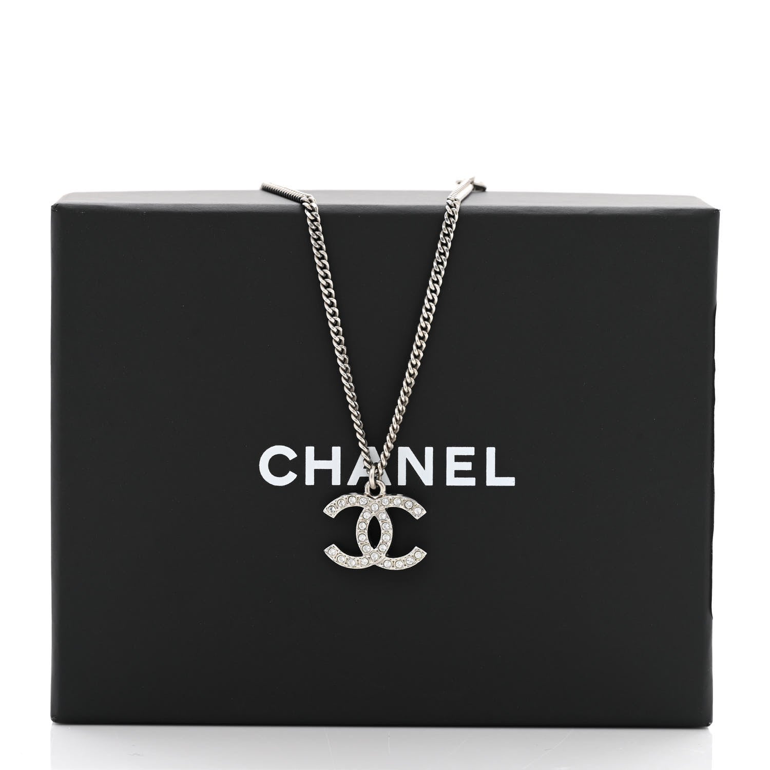 Chanel Crystal CC Pendant Necklace Silver Black 5 of 5