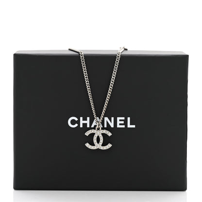 Chanel Crystal CC Pendant Necklace Silver Black 5 of 5