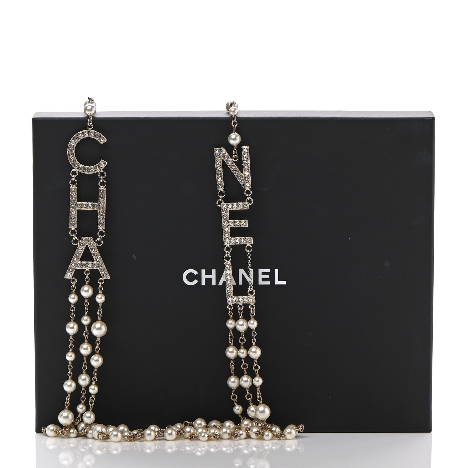 Chanel Pearl Crystal Cha-Nel Logo Necklace Gold 6 of 6