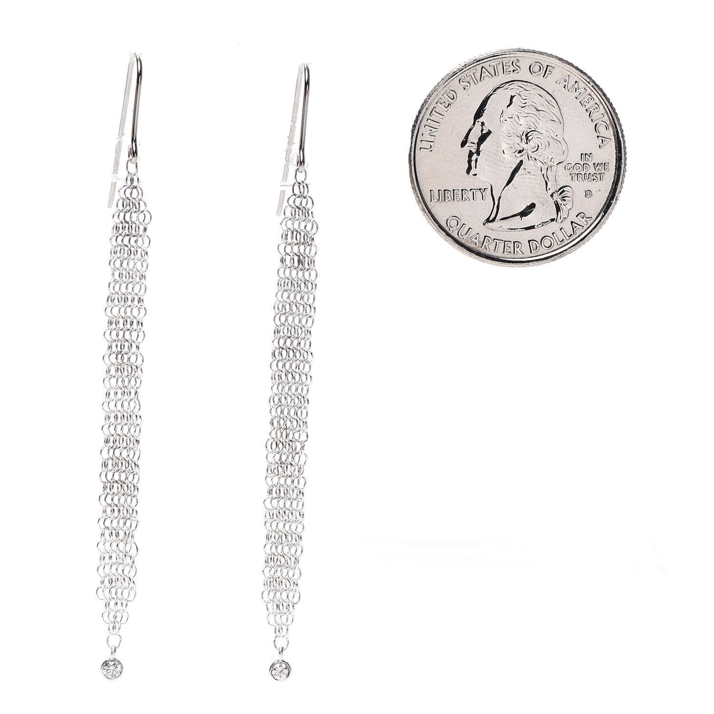 Sterling Silver Diamond Elsa Peretti Mesh Tassel Earrings