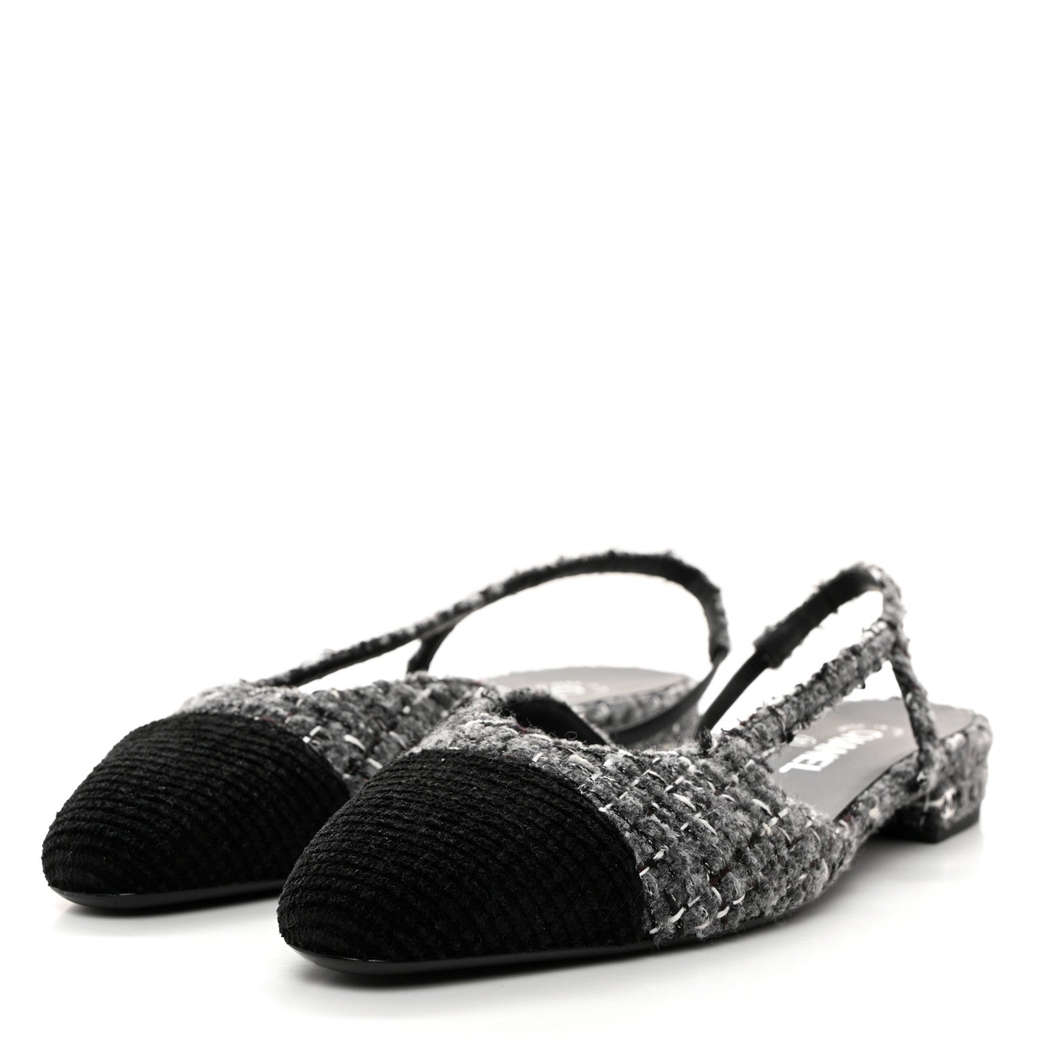 Chanel Tweed Corduroy Cap Toe Slingback Flats 41 Grey Black 3 of 8