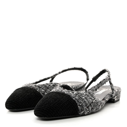 Chanel Tweed Corduroy Cap Toe Slingback Flats 41 Grey Black 3 of 8