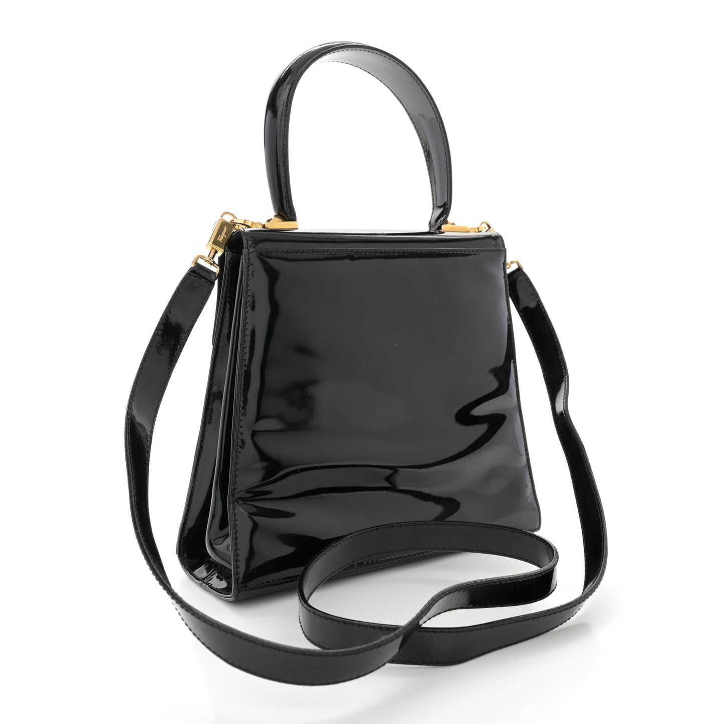 Patent Small Iconic Top Handle Bag Black