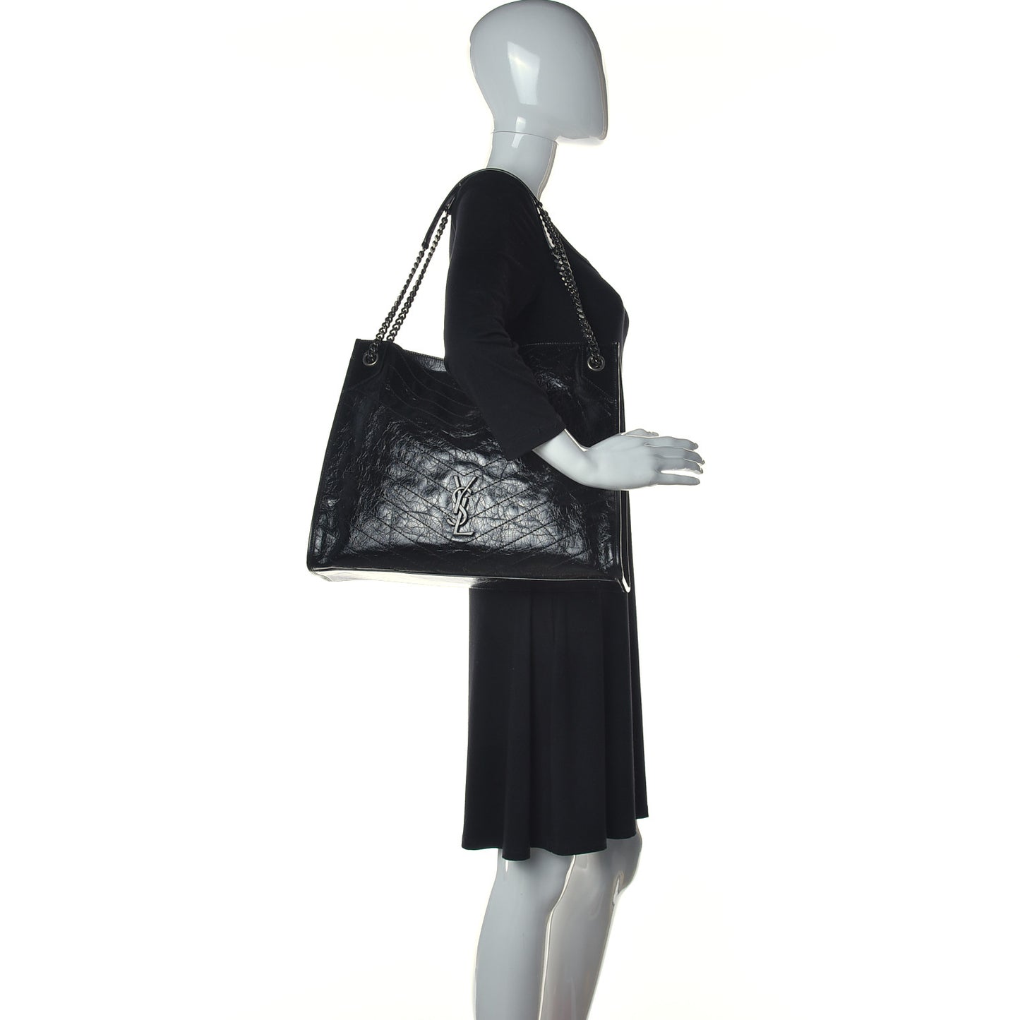 Crinkled Calfskin Matelasse Monogram Niki Shoulder Bag Black