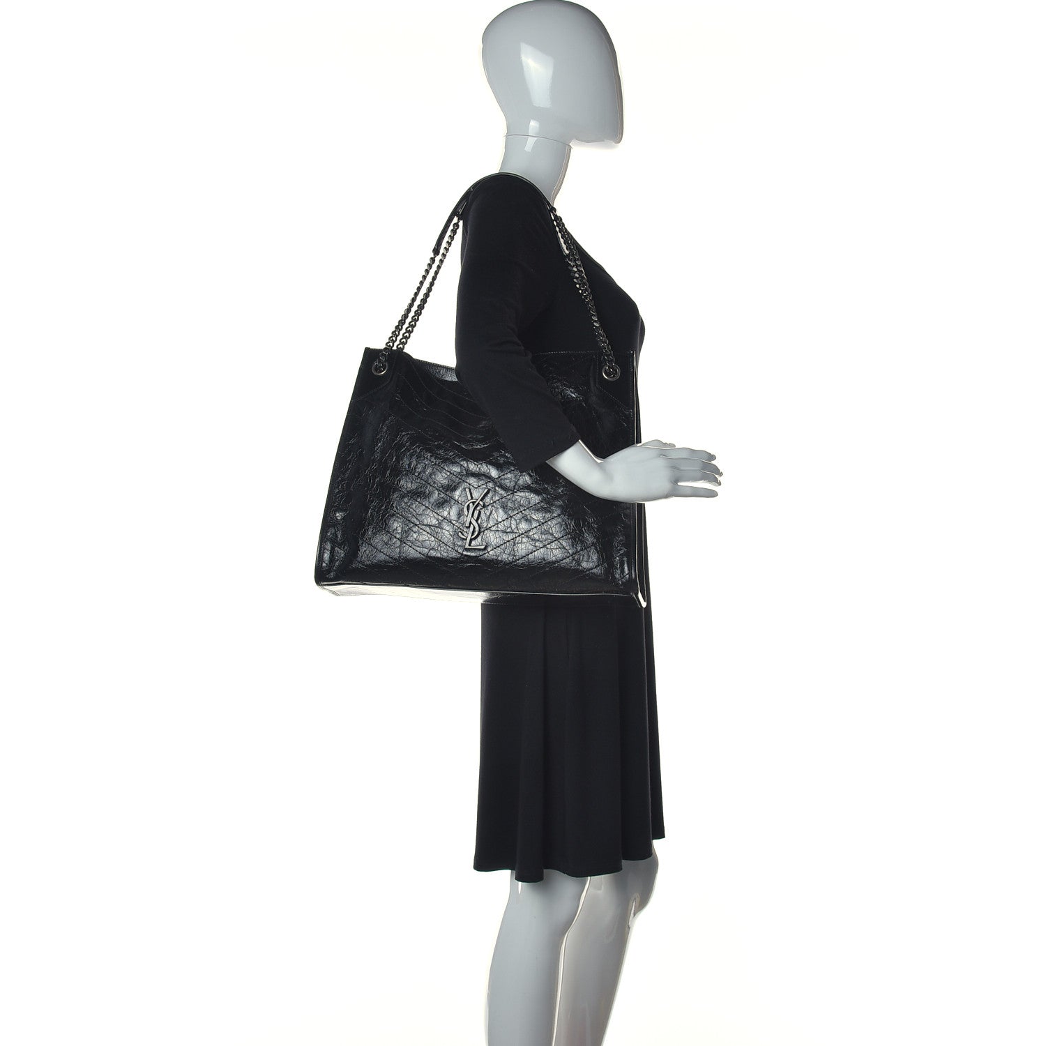 Saint Laurent Crinkled Calfskin Matelasse Monogram Niki Shoulder Bag Black 2 of 12