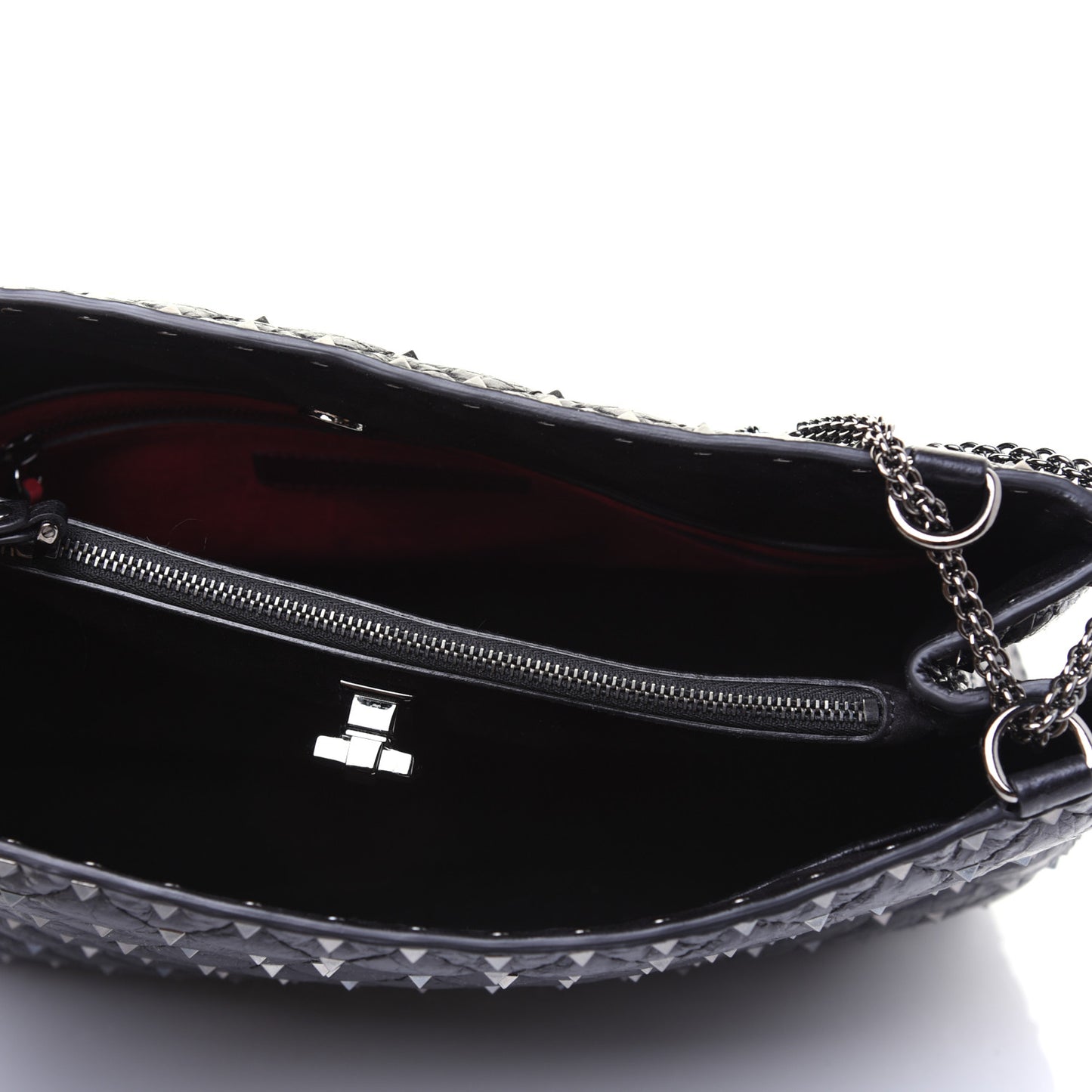 Craquele Nappa Rockstud Spike Shoulder Tote Black