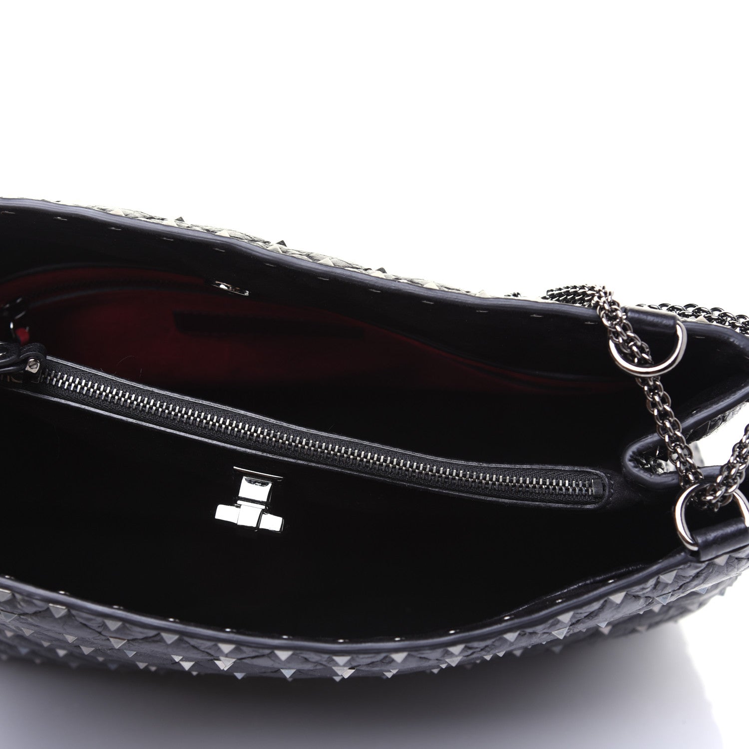 Valentino Garavani Craquele Nappa Rockstud Spike Shoulder Tote Black 5 of 14