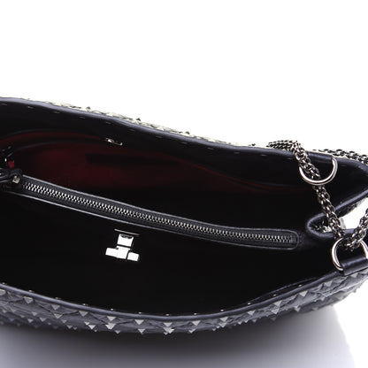 Valentino Garavani Craquele Nappa Rockstud Spike Shoulder Tote Black 5 of 14
