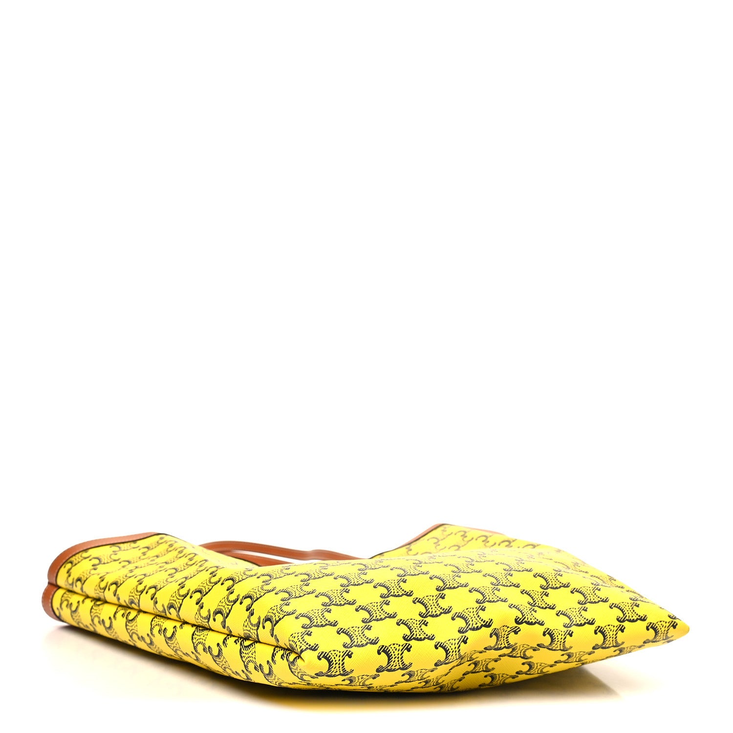 Celine Triomphe Canvas Calfskin Medium Flat Shopper Tote Yellow Navy 3 of 9