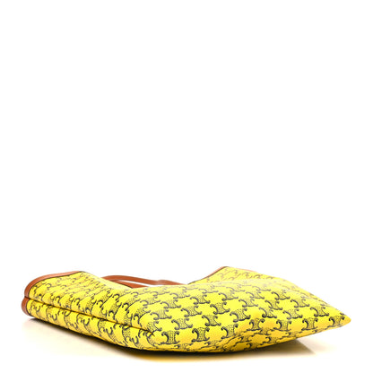Celine Triomphe Canvas Calfskin Medium Flat Shopper Tote Yellow Navy 3 of 9