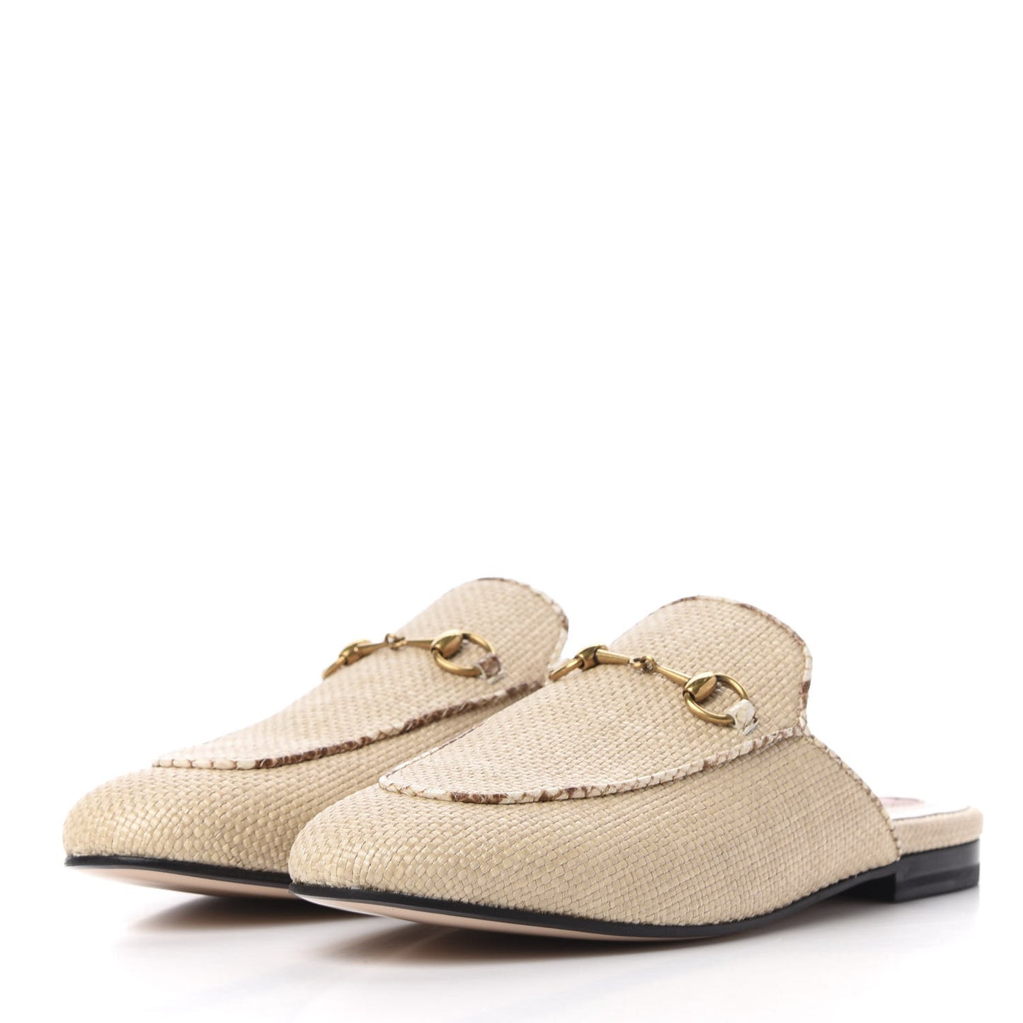 Straw Elaphe Womens Princetown Slippers 37 Natural Cream Brown