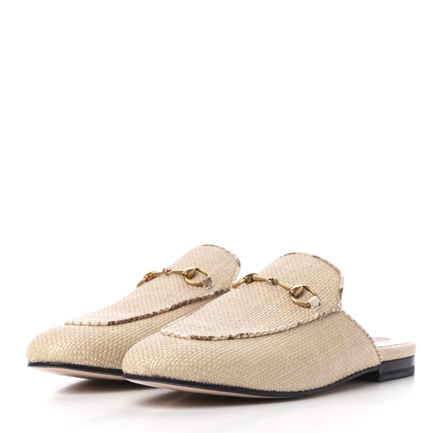 Gucci Straw Elaphe Womens Princetown Slippers 37 Natural Cream Brown 3 of 11