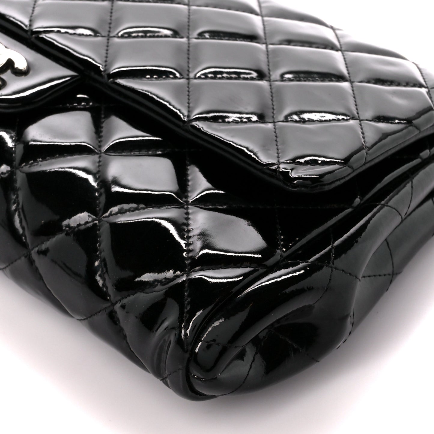 Patent Quilted Clutch with Chain Flap Black