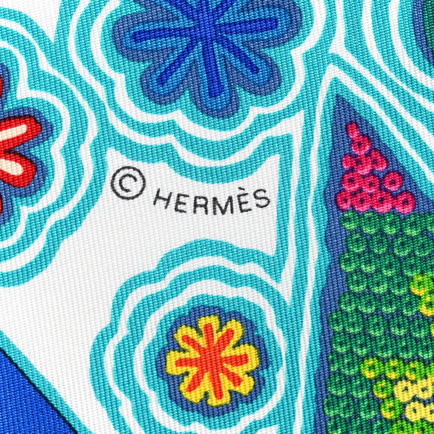 Silk Le Arbre Du Vent Scarf 90 Turquoise Vert Rose