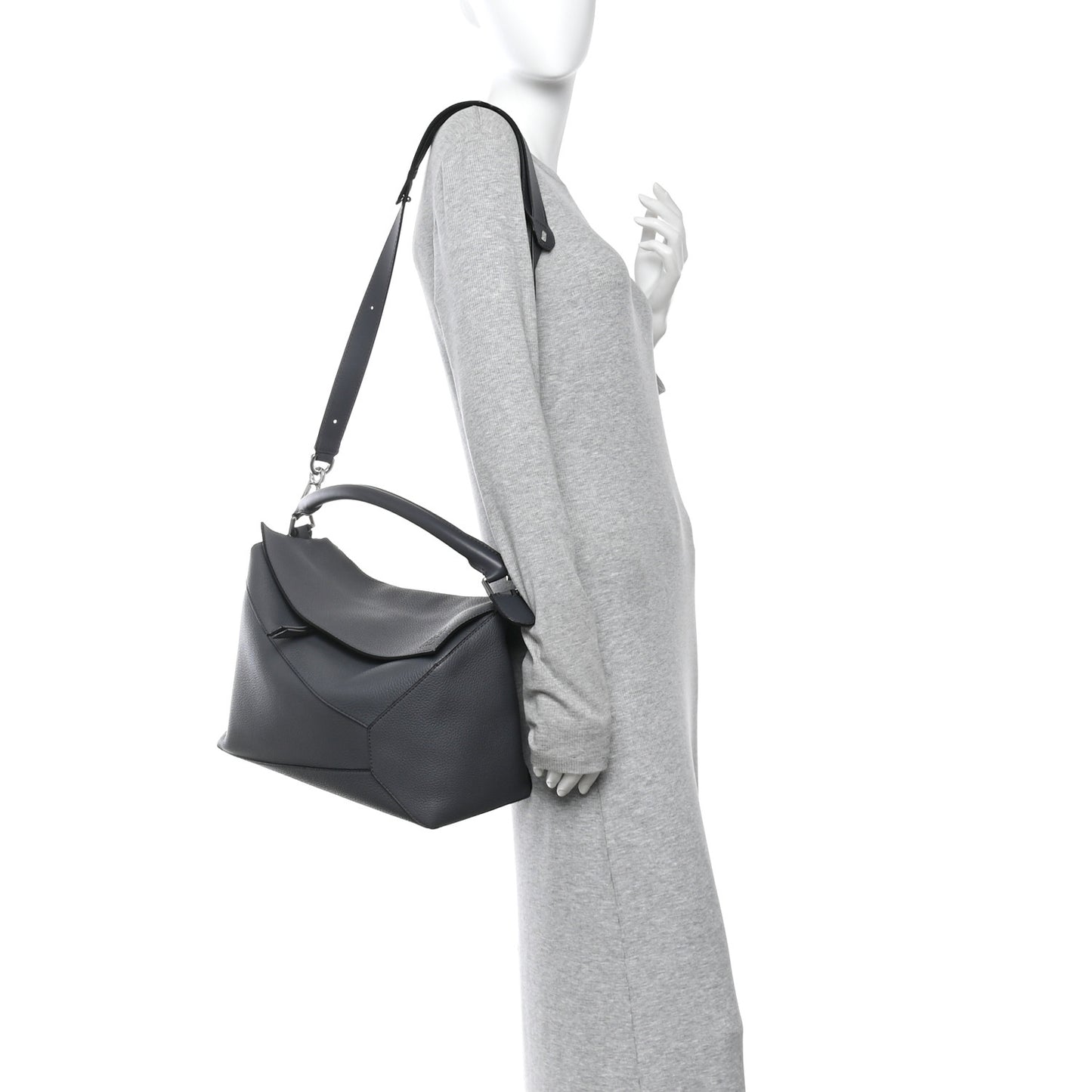 Grained Calfskin Large Puzzle Edge Bag Anthracite