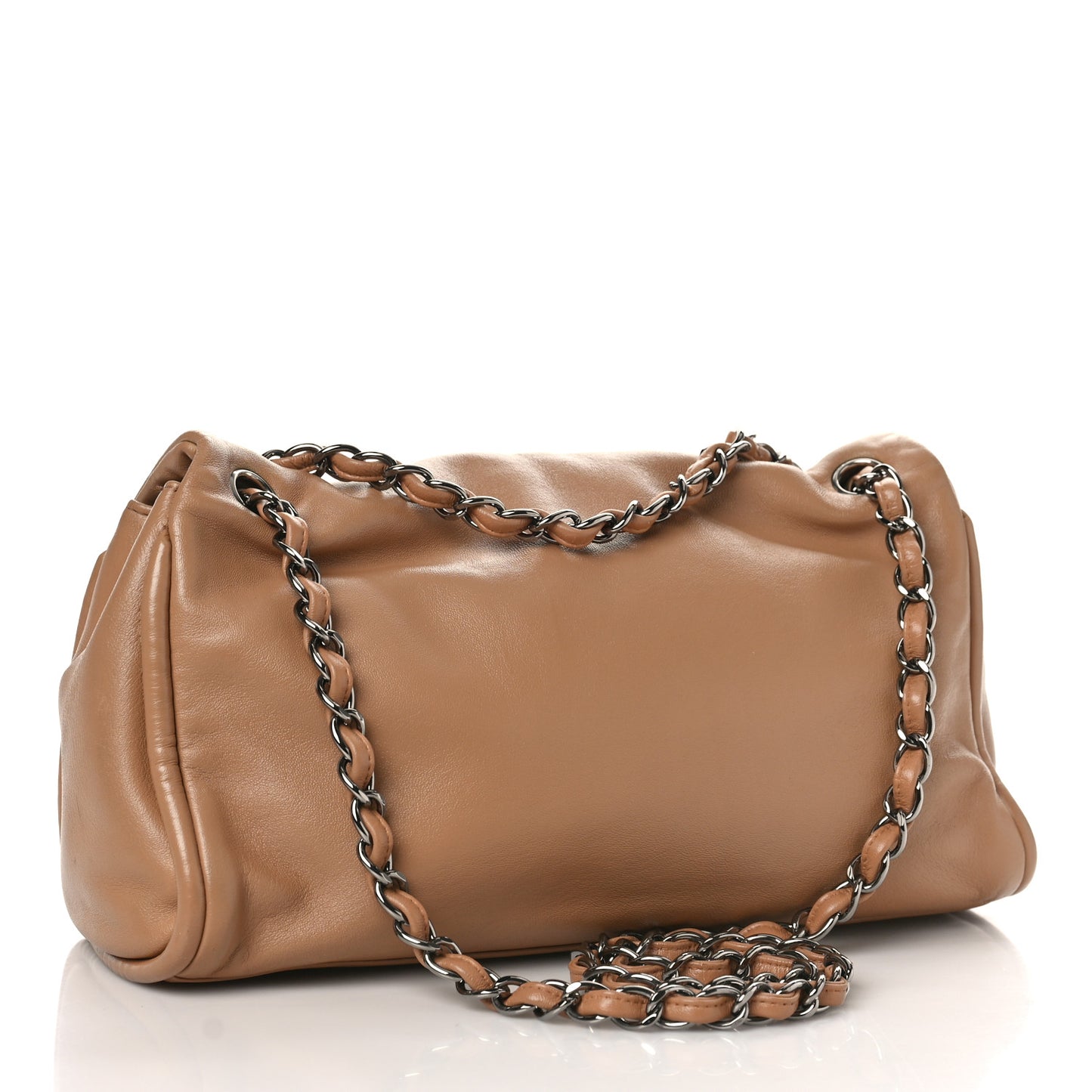 Lambskin Quilted Large Mademoiselle Double Flap Light Brown