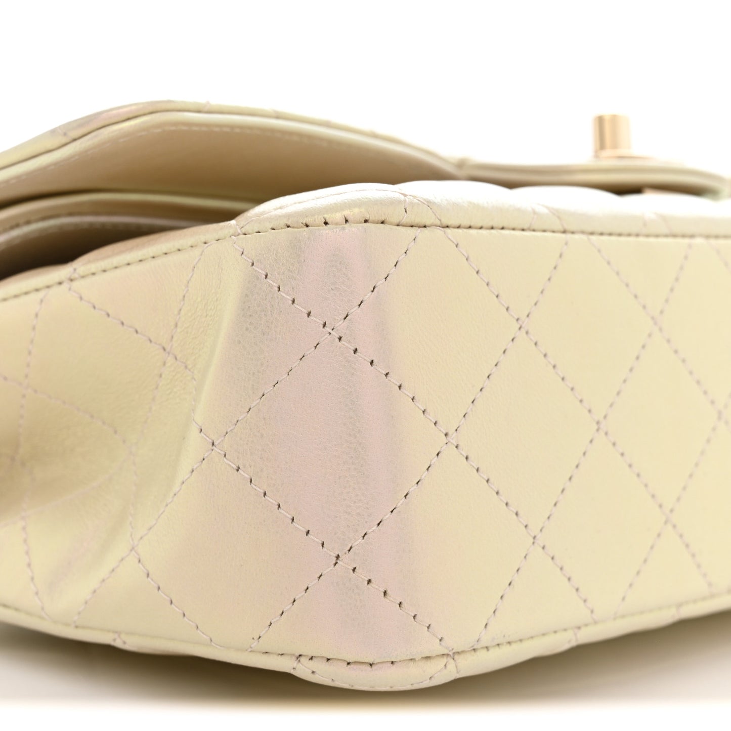 Iridescent Lambskin Quilted Medium Double Flap Ivory