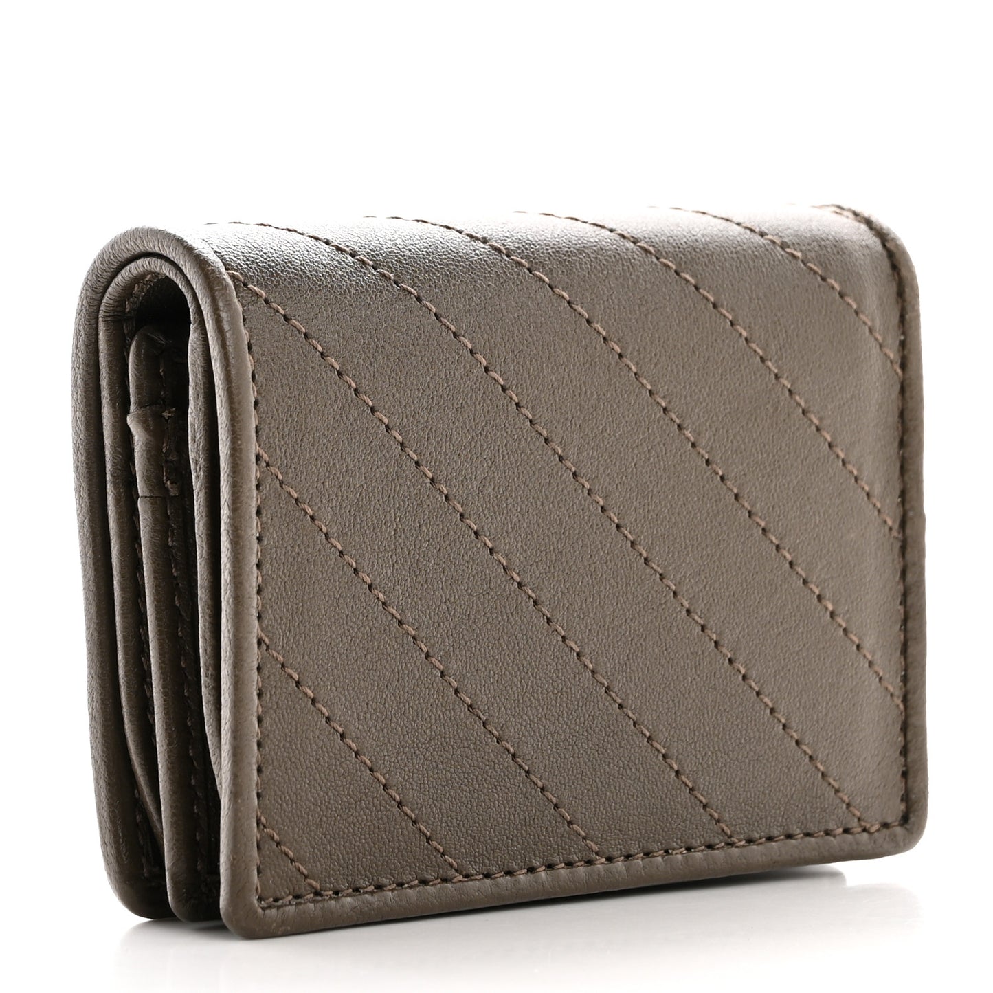 Sakai Be Green Calfskin Diagonal Stitched Blondie Card Case Wallet Cuir
