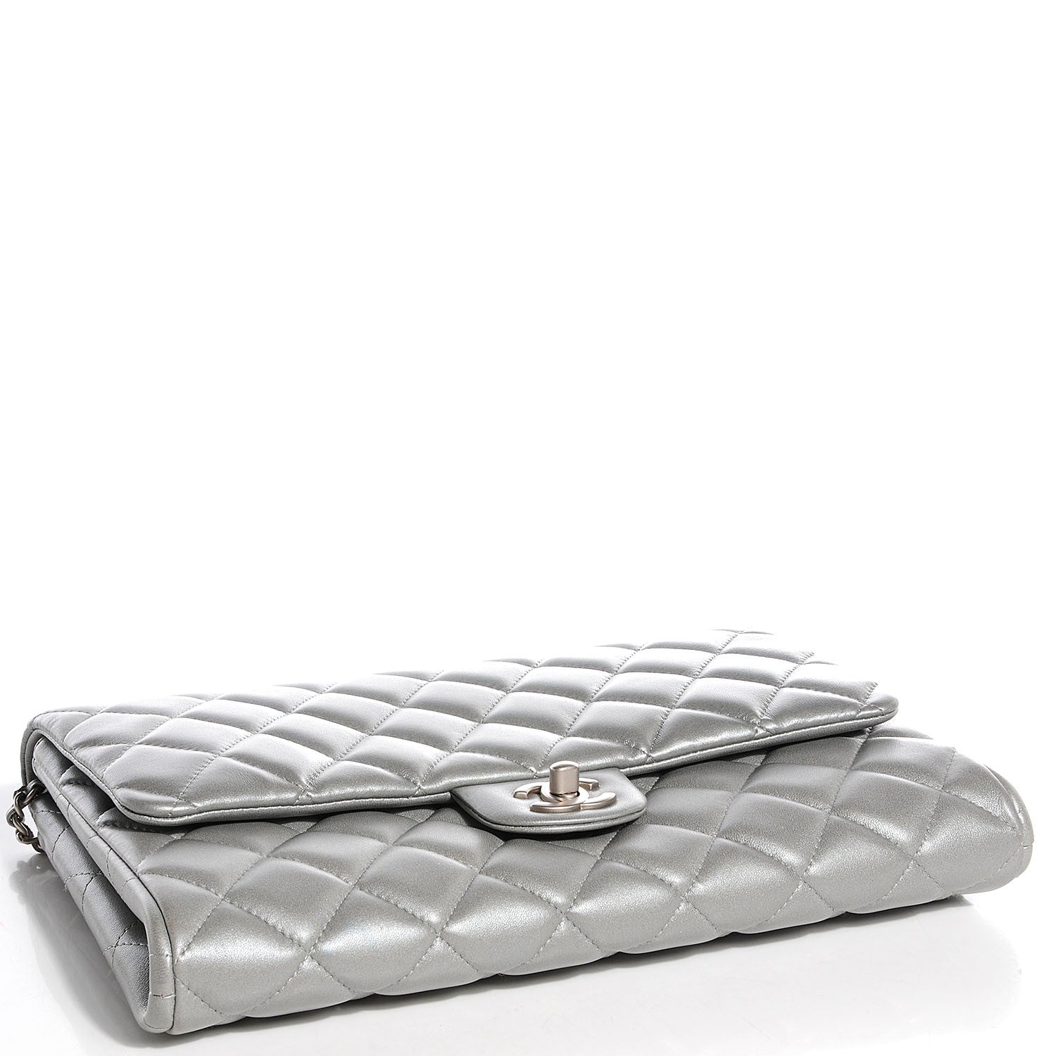 Chanel Lambskin Quilted Clutch With Chain Flap Silver 4 of 8