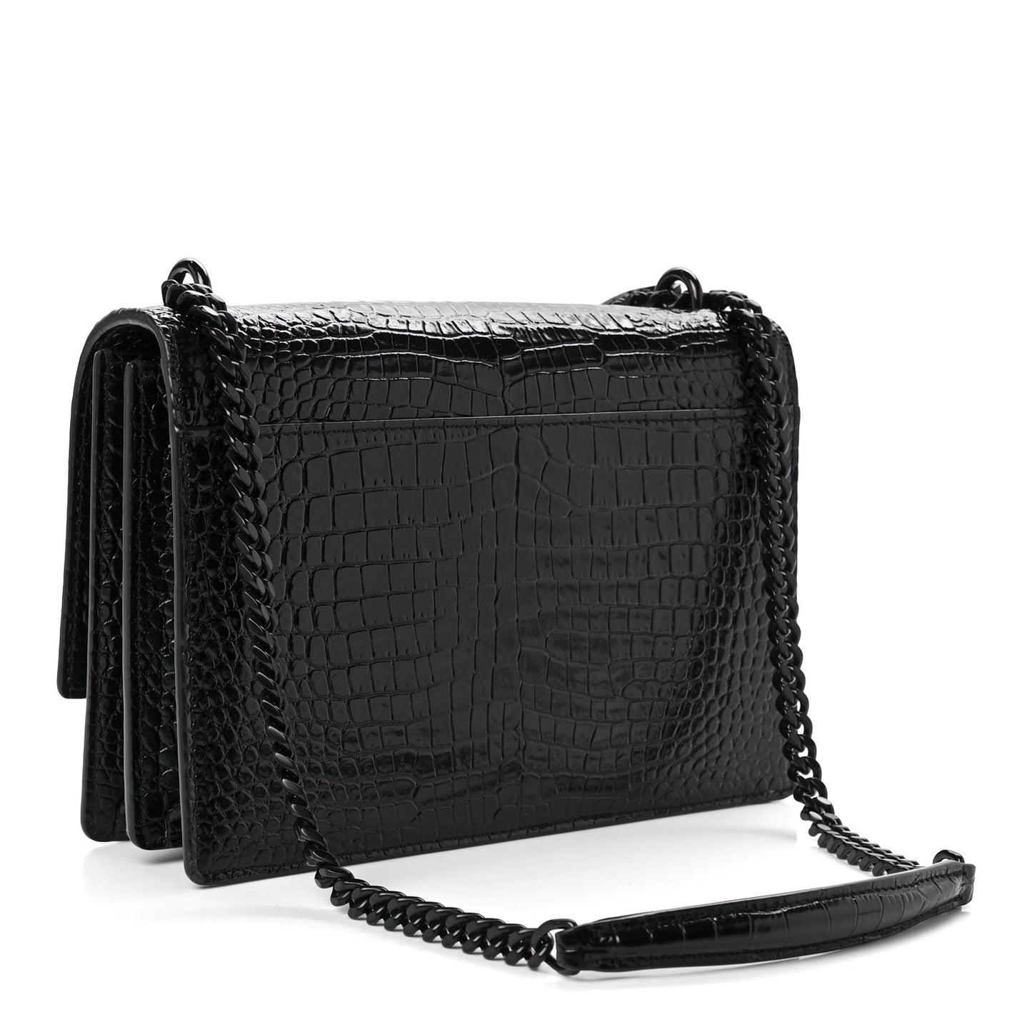Calfskin Crocodile Embossed Medium Monochrome Monogram Sunset Black