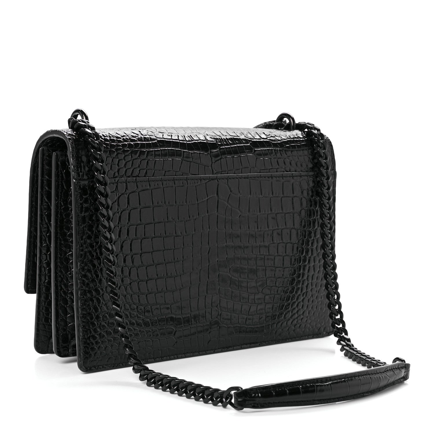Saint Laurent Calfskin Crocodile Embossed Medium Monochrome Monogram Sunset Black 2 of 9