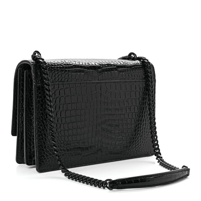 Saint Laurent Calfskin Crocodile Embossed Medium Monochrome Monogram Sunset Black 2 of 9