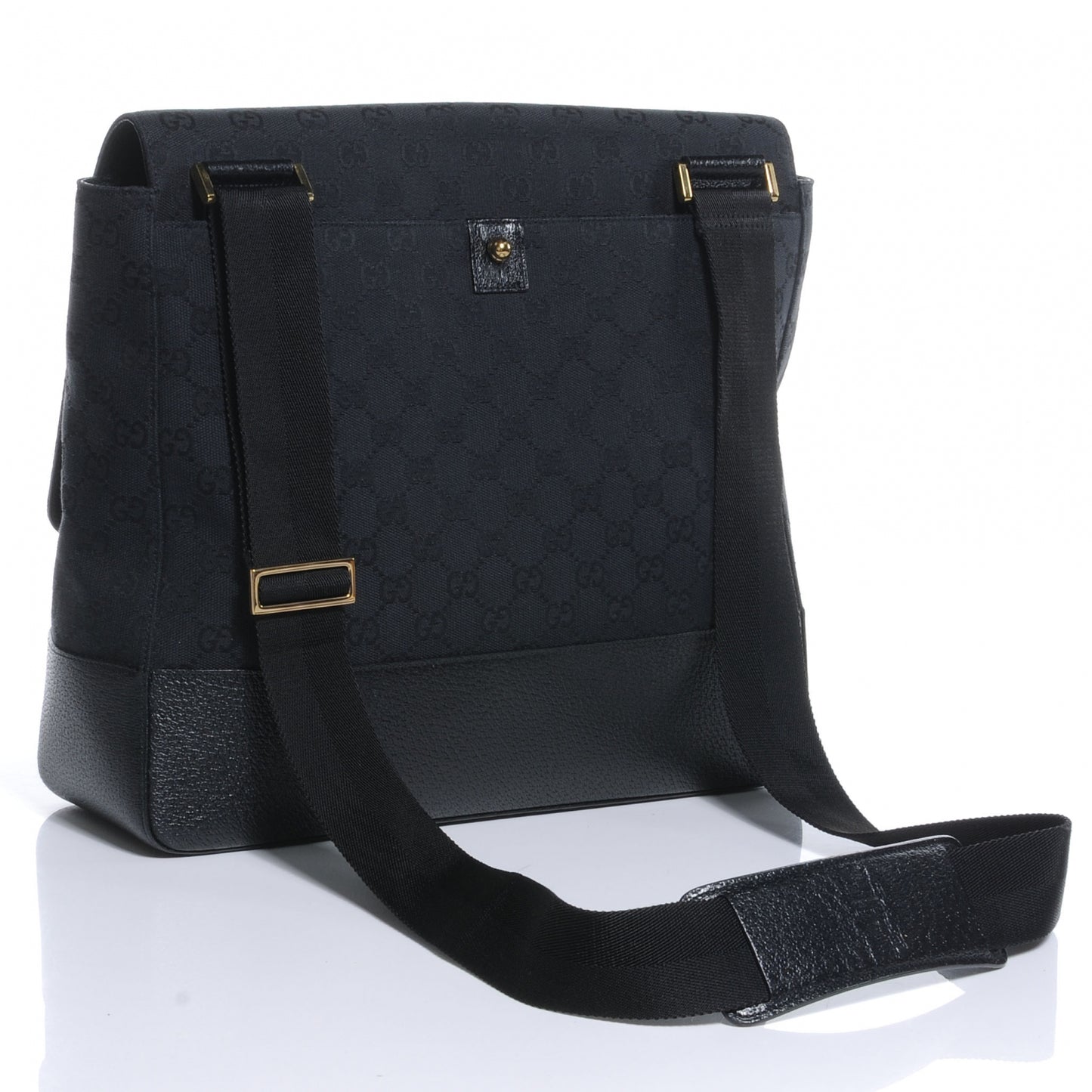 Monogram Calfskin Double Buckle Flap Messenger Bag Black