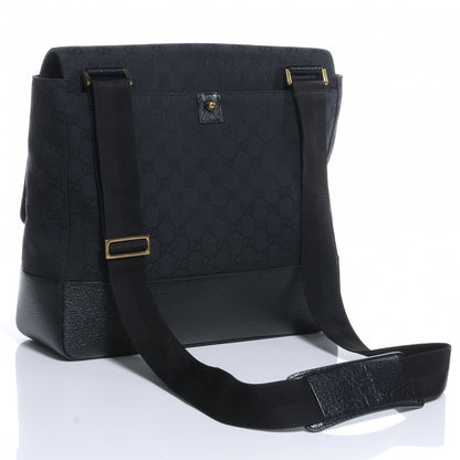 Gucci Monogram Calfskin Double Buckle Flap Messenger Bag Black 3 of 7
